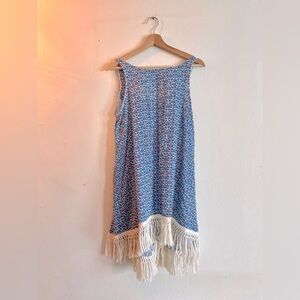 Boho Fringed Printed Sleeveless Tunic w/ Pockets